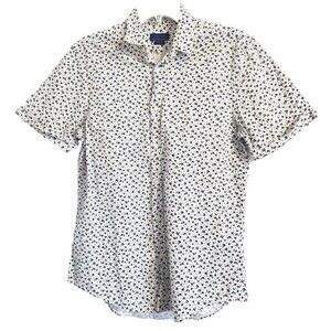 Zara Men's White and Navy Slim Fit Short Sleeve Shirt 100% Cotton Sz M